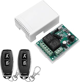 QIACHIP DC 6V 12V 24V 2 Channel 10A Relay Universal Wireless Remote Control Switch,2PCS RF433M 2-Button Transmitter and 1Pcs Receiver with Momentary Toggle Latched Mode, for Electric Doors, DC Motor
