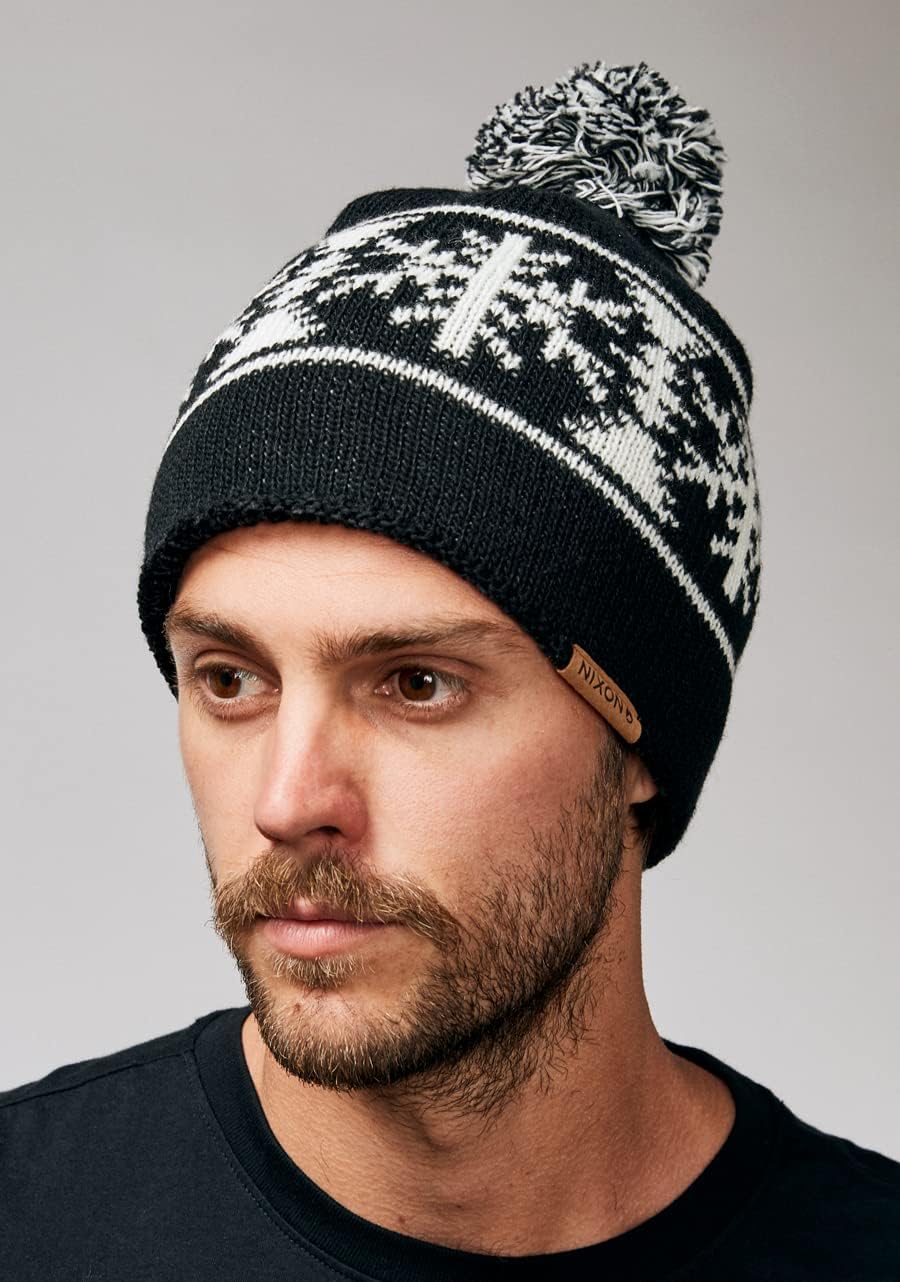 NIXON Meister Wool Pom Beanie - Black/White - Image 3