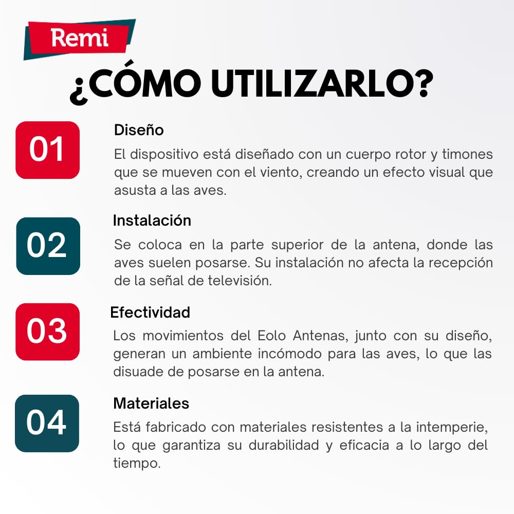 Remi Hogar Espantapájaros de Antenas para ahuyentar pájaros con garantía de fabricación EU | ﻿Eolo Destellante para Antena TV | Espantapájaros para Antenas de televisión