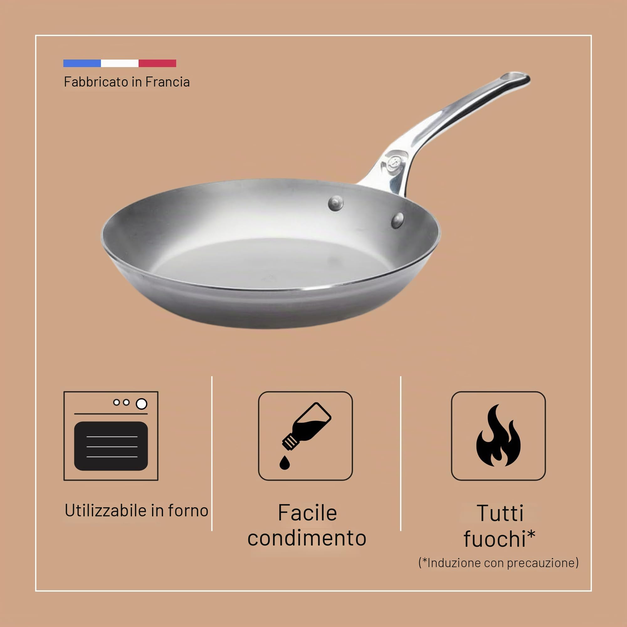 De Buyer Padella tonda Mineral B Pro con manico, diam 28 cm, 5680.28