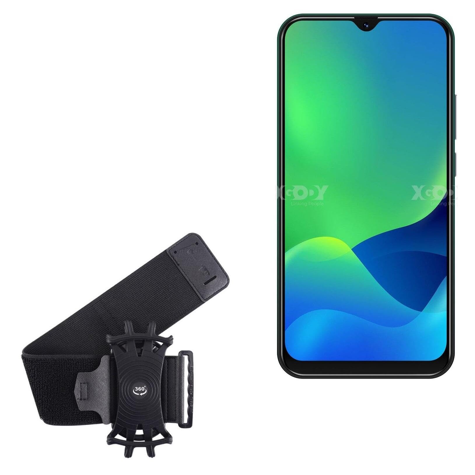 BoxWave Holster Compatible with Xgody K30S - ActiveStretch Sport Armband, Adjustable Armband for Workout and Running - Jet Black