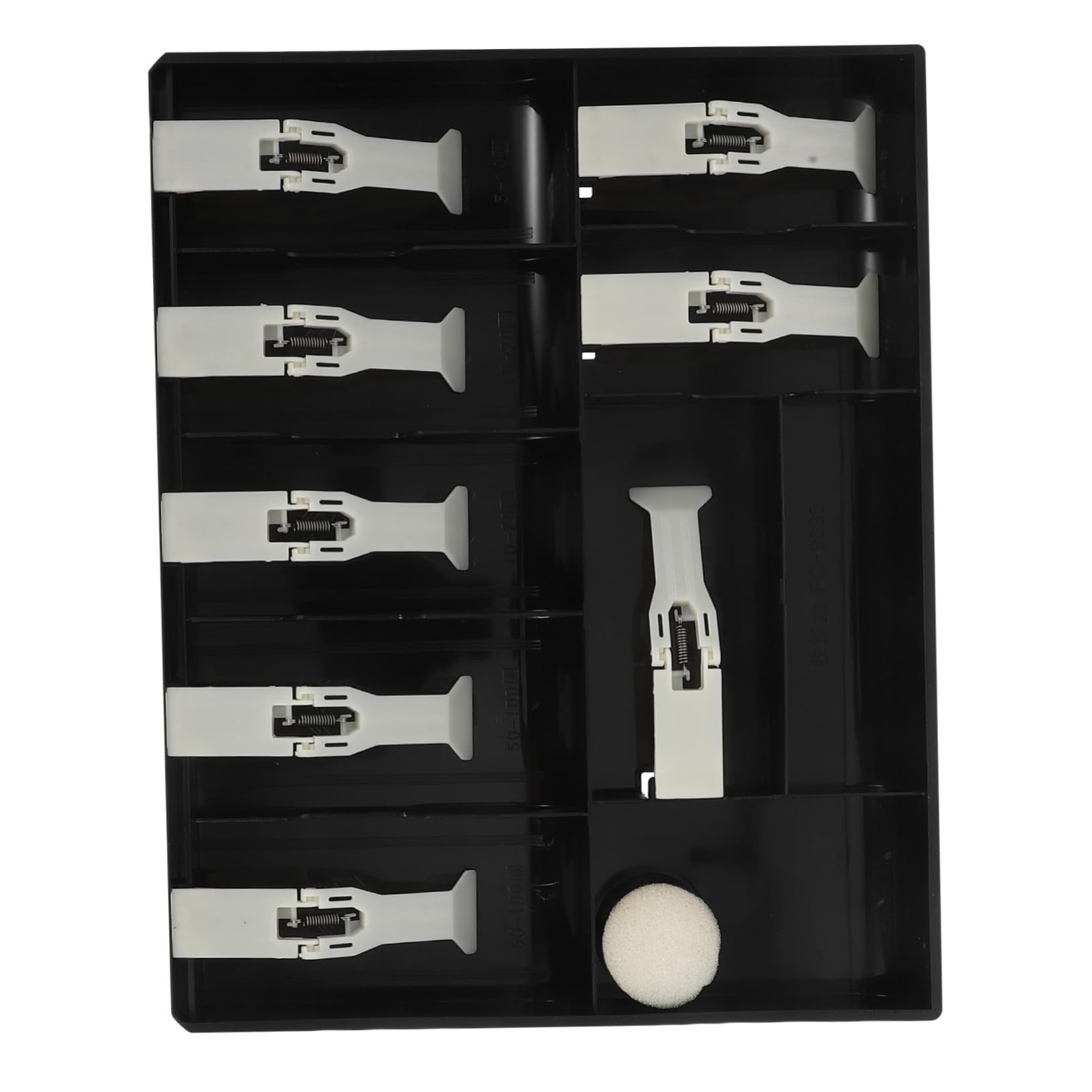 Scatola Portamonete Multi-scomparto in Plastica Nera per Cassa di Negozio, Organizer per Banconote con Chiusure a Clip e Meccanismo di Accesso Rapido