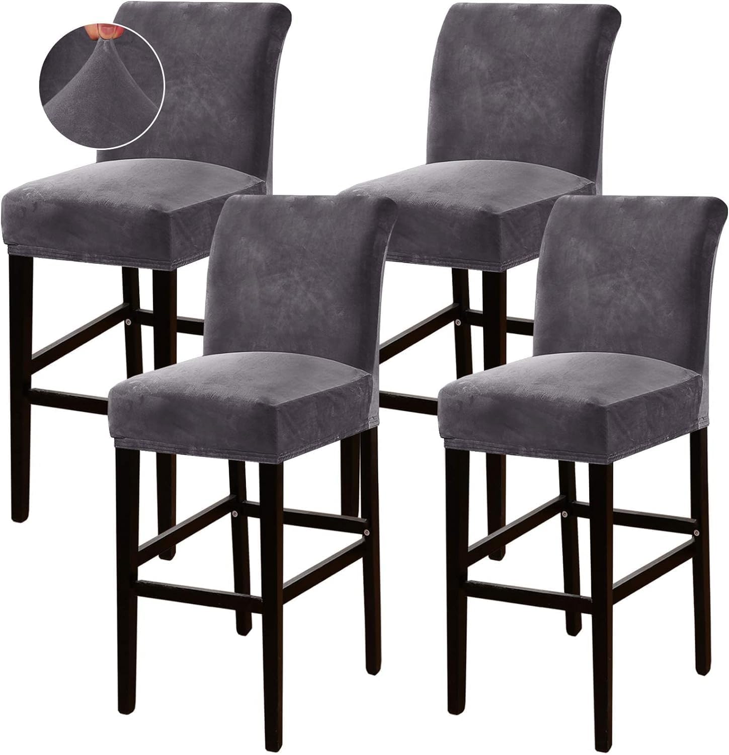 Bar Chair Stool Cover - 4 Pack Velvet Stretch Chair Slipcover Velvet High Stool Cover for Short Dining Chair-Counter Height Side Chairs (D 4PCS)
