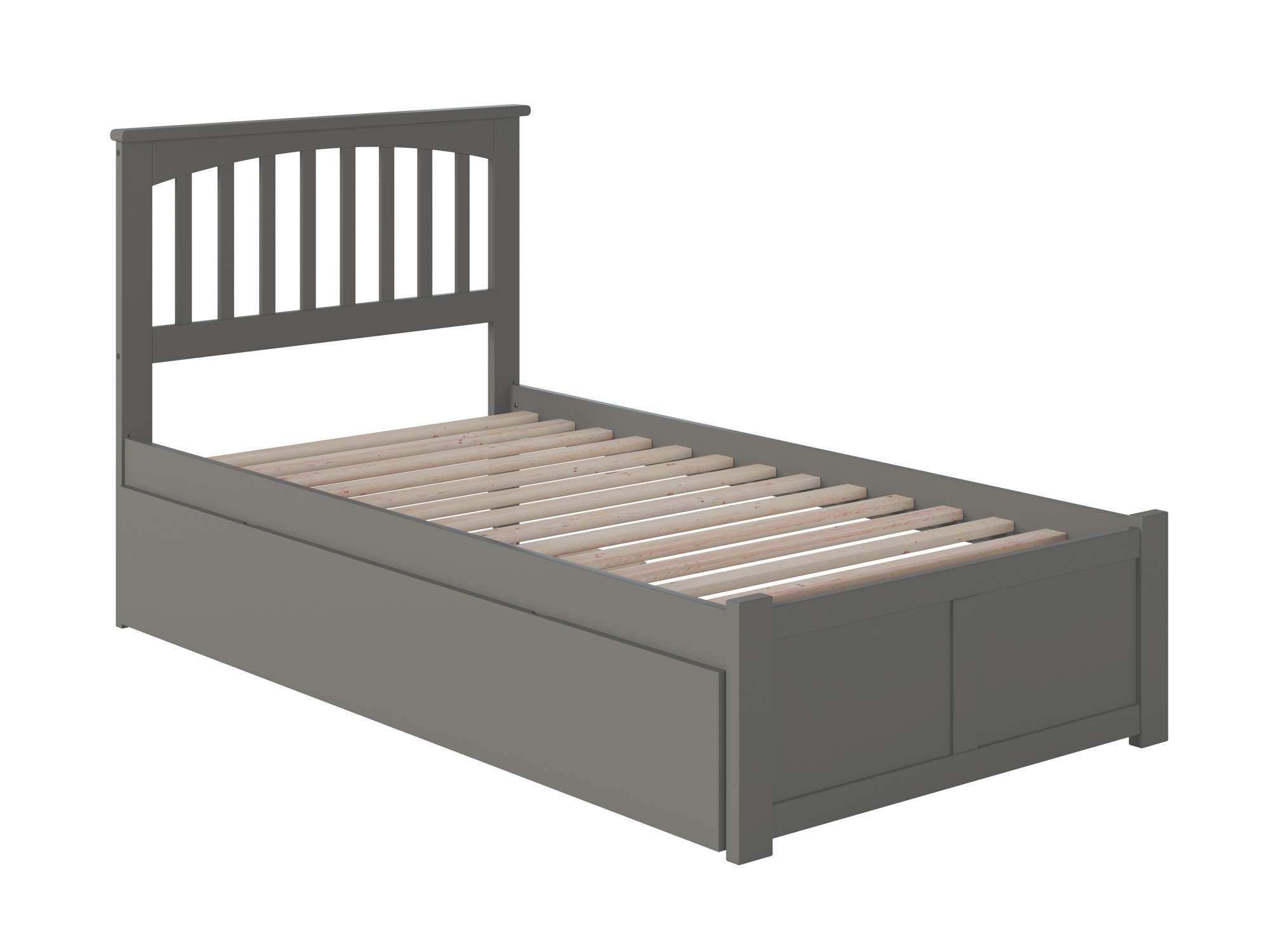 AFI Mission Twin Platform Bed with Flat Panel Footboard and Turbo Charger with Twin Size Urban Trundle in Grey (Only 1 box for pick up)