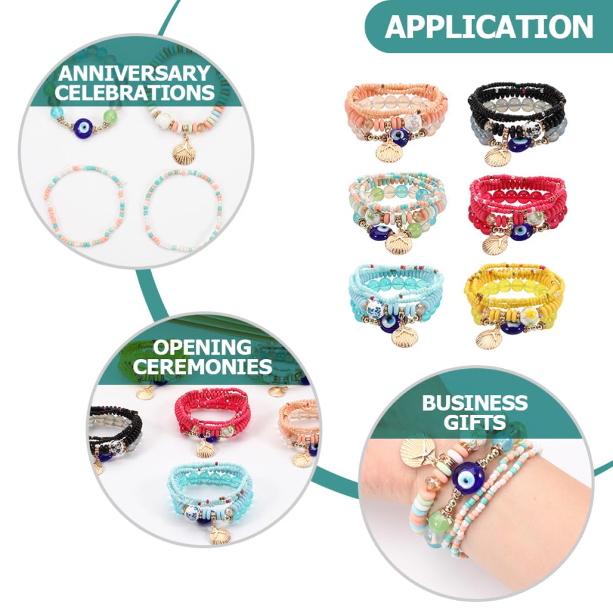 Abaodam 12 Juegos Pulsera Bohemia para Mujer de Vidrio y Aleación, Ligera y Segura, Diseño Multicapa Ojo Turco, Adecuado para Regalos Originales en Cumpleaños y Navidad