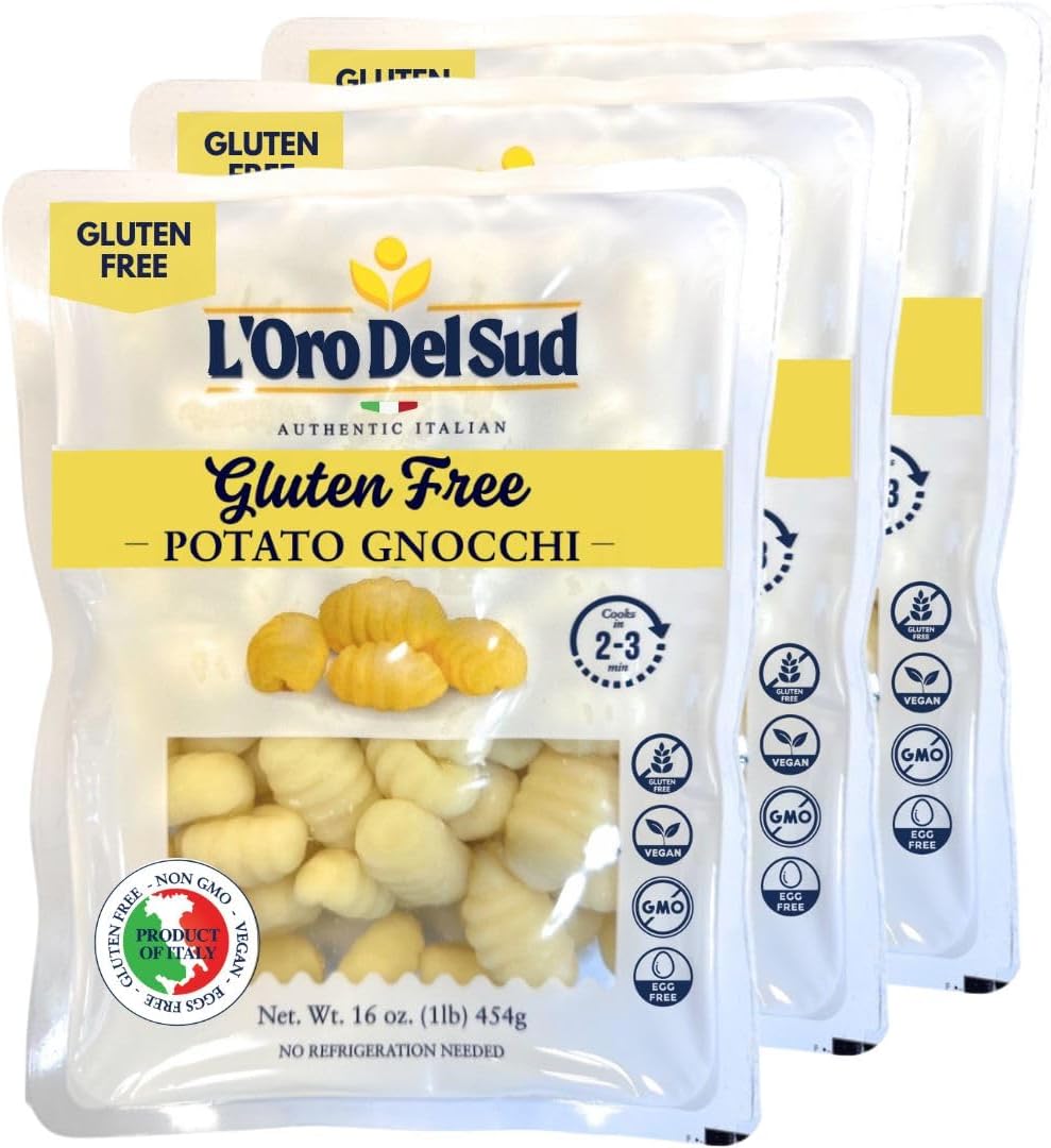 L'Oro Del Sud Pack of 3, Gluten Free Potato Gnocchi, Cooks in 2-3 Minutes, Shelf Stable, Product of Italy, NON GMO, Wheat Free, Eggs Free, Vegan
