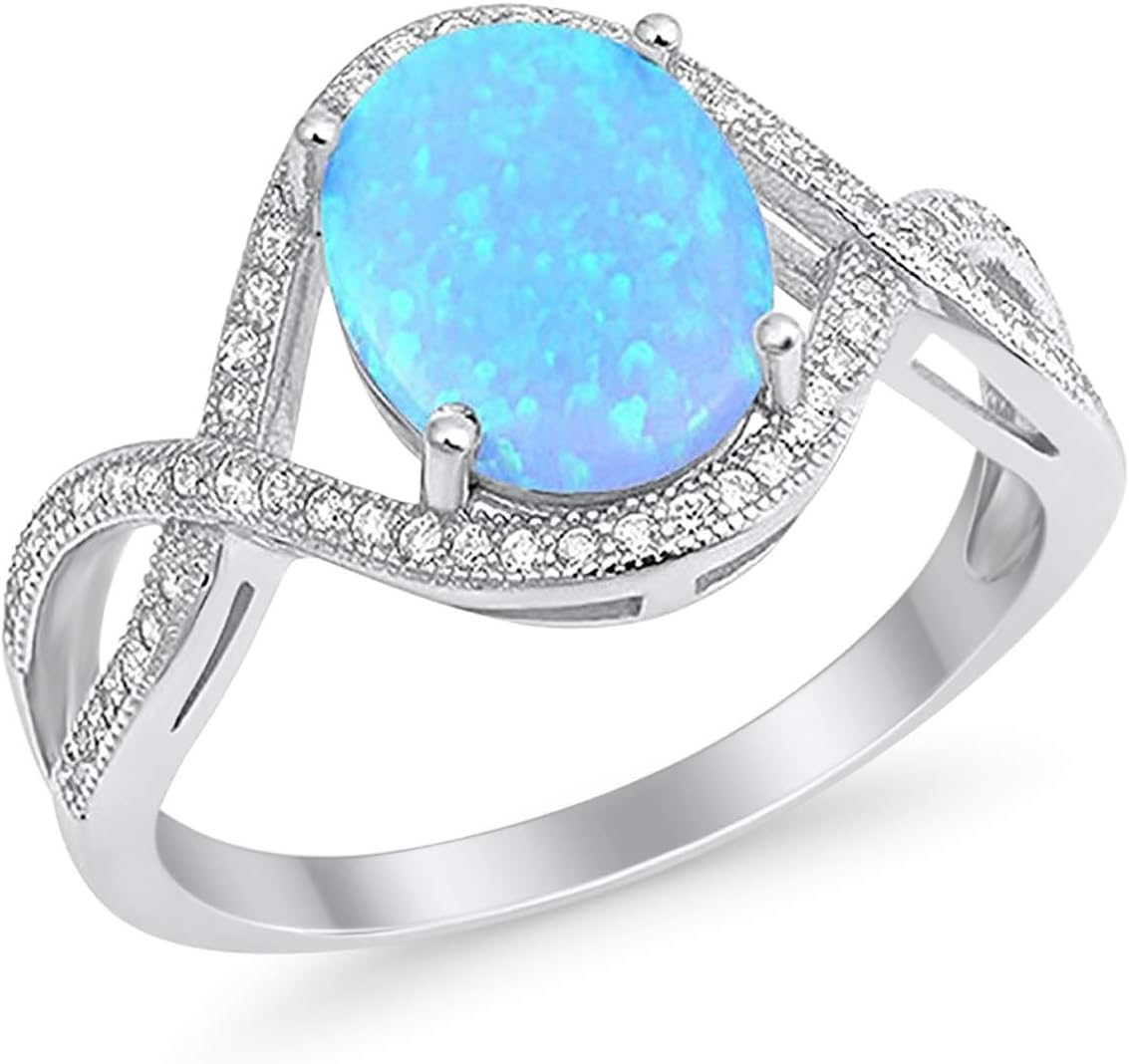 Blue Apple Co. Halo Infinity Shank Fashion Ring Oval Round Cubic Zirconia 925 Sterling Silver Choose Color