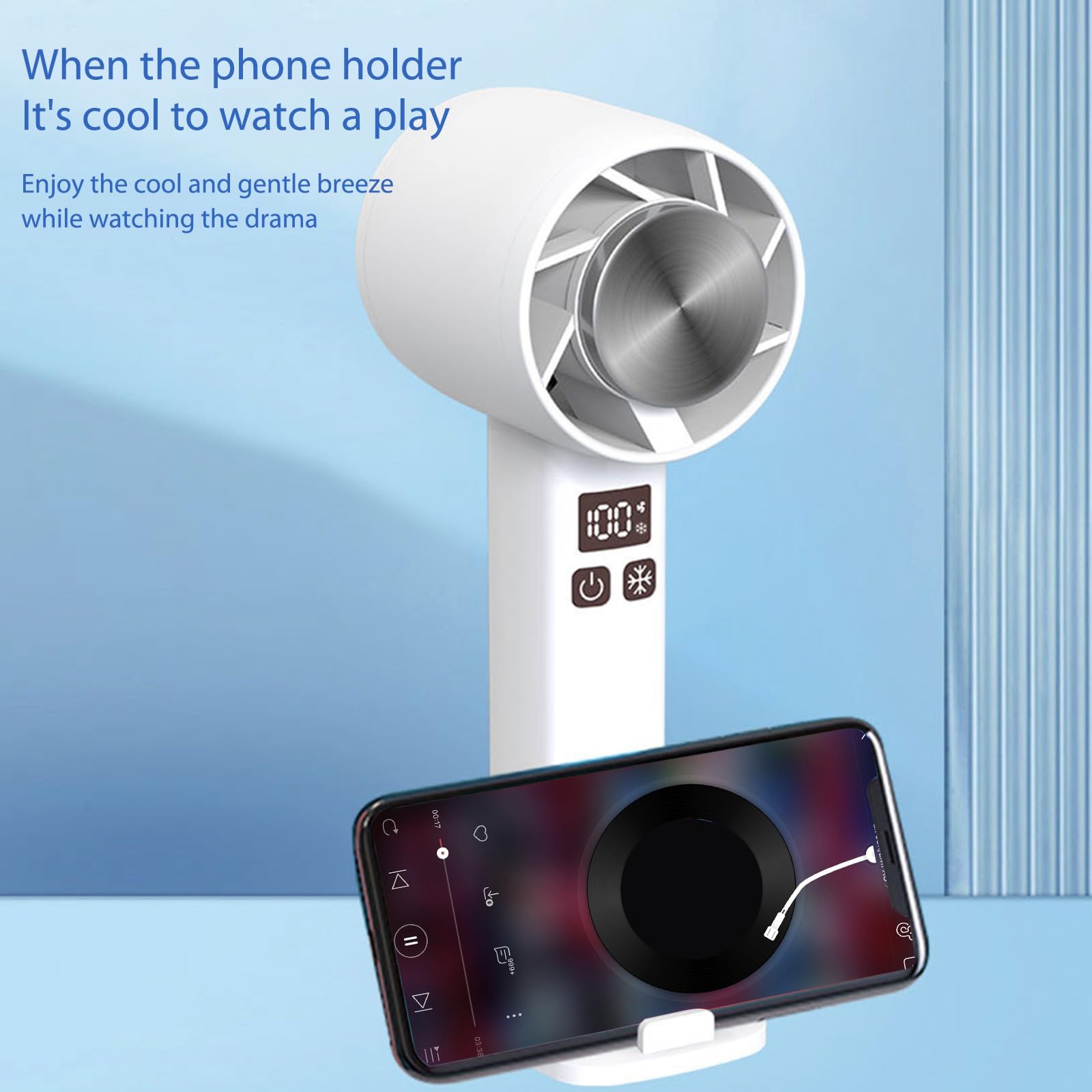 Mini ventilateur portable avec support de téléphone, réfrigérateur semi-conducteur, batterie 1800 mAh, design suspendu au cou – Idéal pour une utilisation en extérieur et en voyage
