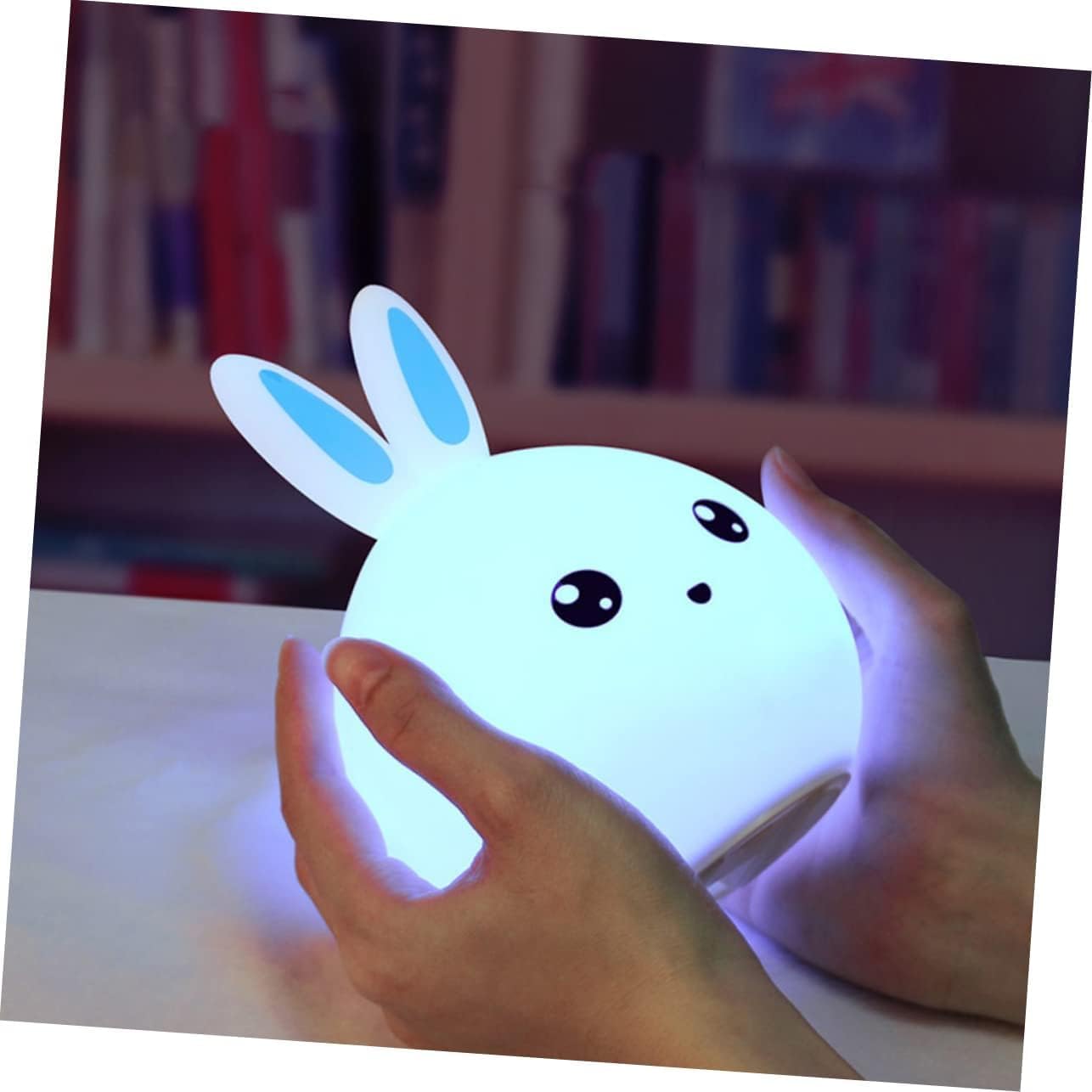 One94Store Silicone Rabbit Night Light | USB Rechargeable Color-Changing LED Lamp with Touch Sensor Control | Kids Bedroom Décor & Gift for Babies, Toddlers, and Children (Blue Ear) - Image 4 thumbnail