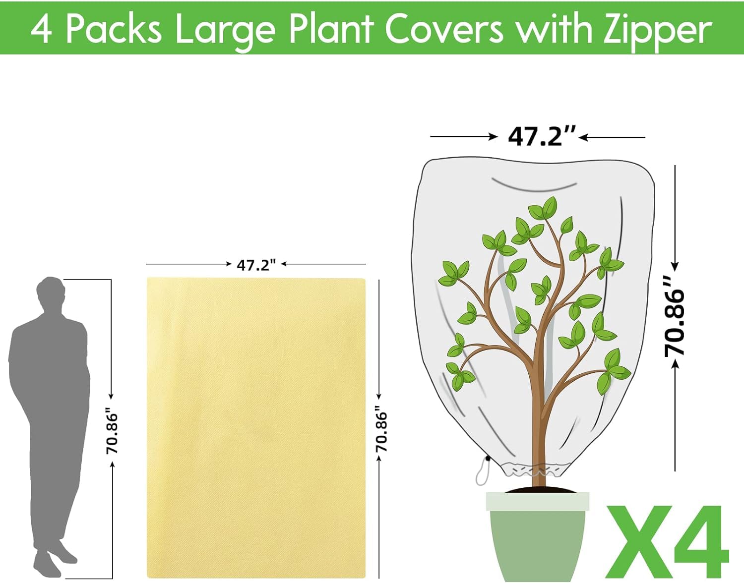 Bonviee 4 paquetes de cubiertas para plantas con protección contra congelación de 47.24 x 70.86 pulgadas, cubiertas grandes para árboles, mantas de protección contra heladas para plantas, fundas