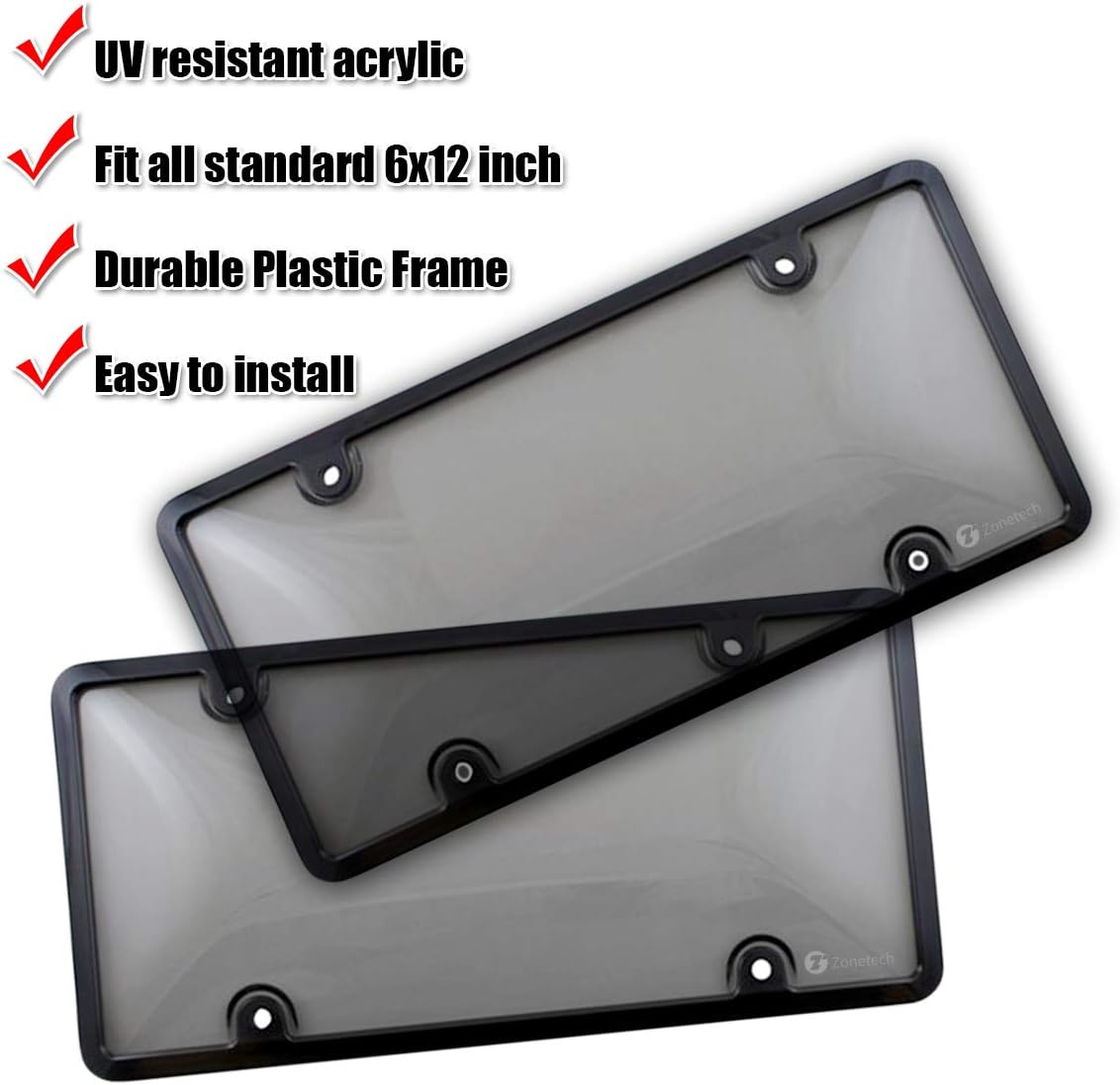 Zone Tech Clear Smoked License Plate Shield (2-Pack Smoked License Plate Cover and Frame)