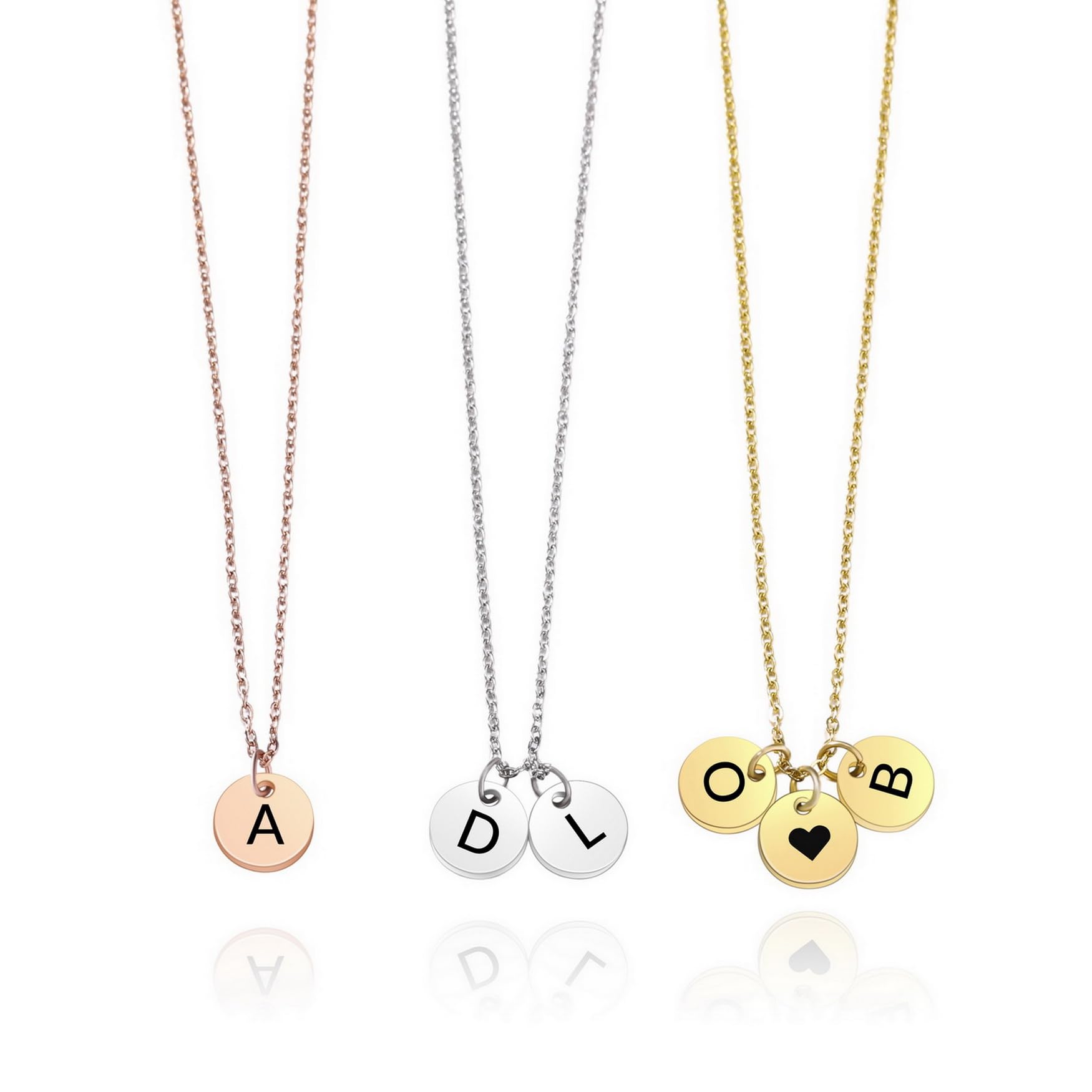 MMXX Personalized Initial Necklace for Women Round 8mm 14K Gold Plated Dainty Tiny Coin Multiple Letter Disc Necklace with Birthstones Handmade Charm