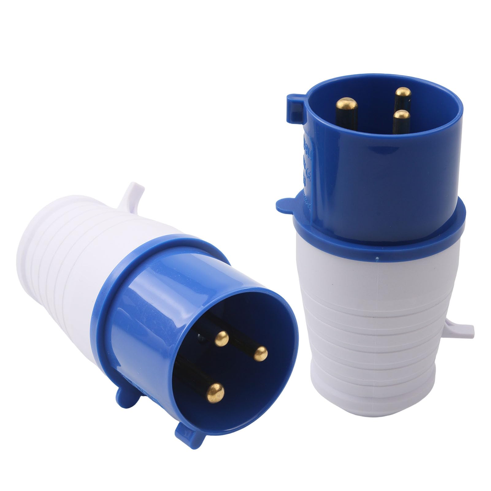 Plug Socket 32Amp 2PCS, Site Trailing Plug 1-Phase 3 Pin 220-250V 2P+E, Waterproof IP44 Industrial Plug Blue Connector Socket with Male/Female Locking Connector for Construction Sites Industry