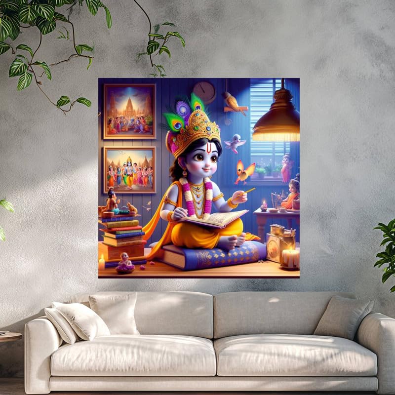 Image of British Terminal Cute little Bal Gopal Baby God Krishna| Kanha Ji | Laddu Lord Makhan Chor Painting Religious Poster for Pregnant Women for wall (matt thin vinyl,sticker,multicolor,unframed)| bj185
