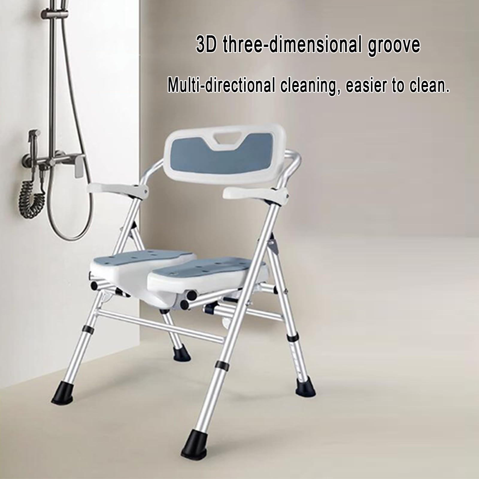 Sedia da doccia pieghevole con braccioli e schienale, sedia da doccia regolabile in altezza in 6 gradini, design antiscivolo, adatta for anziani, disabili, anziani e donne incinte