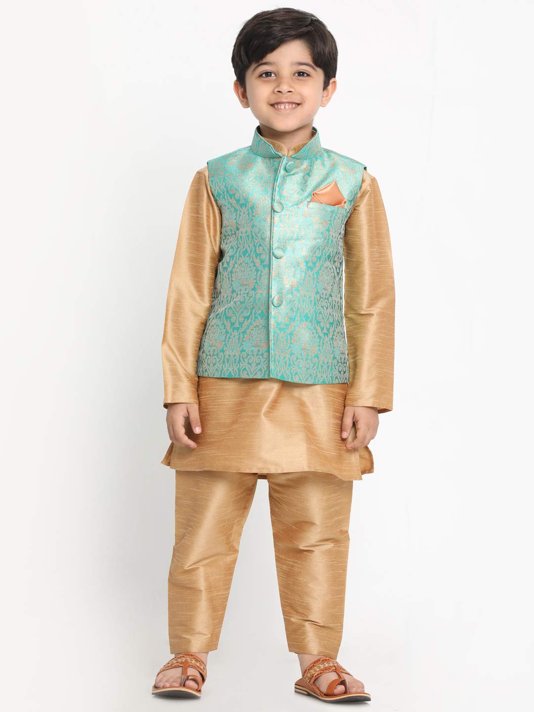Jbn Creation Boys' Green Silk Blend Kurta And Pyjama Set_Vasbj024Gn_14