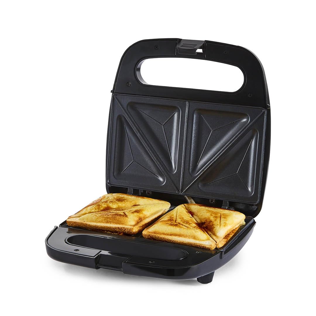 Geepas 750W 2 Slice Sandwich Maker - Cooks Delicious Crispy Sandwiches - Cool Touch Handle, Automatic Temperature Control and Non-Stick Plate - Breakfast Sandwiches & Cheese Snack - 2 Years Warranty