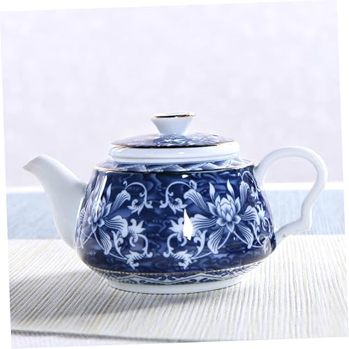 Miniatura 8 de Uonlytech Tetera de porcelana azul y blanca, tetera de cerámica, tetera de viaje, tetera retro, tetera portátil de cerámica con asa, tetera pequeña