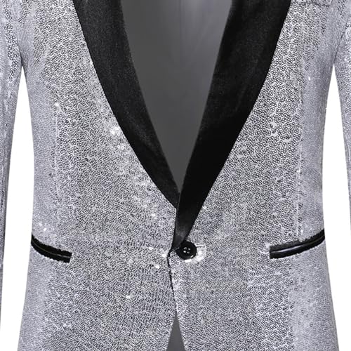 Men's Sequins Suit Jacket Slim Fit Shawl Lapel Blazer Sport Coats 1 Button Tuxedo Jackets for Prom Party Dinner4