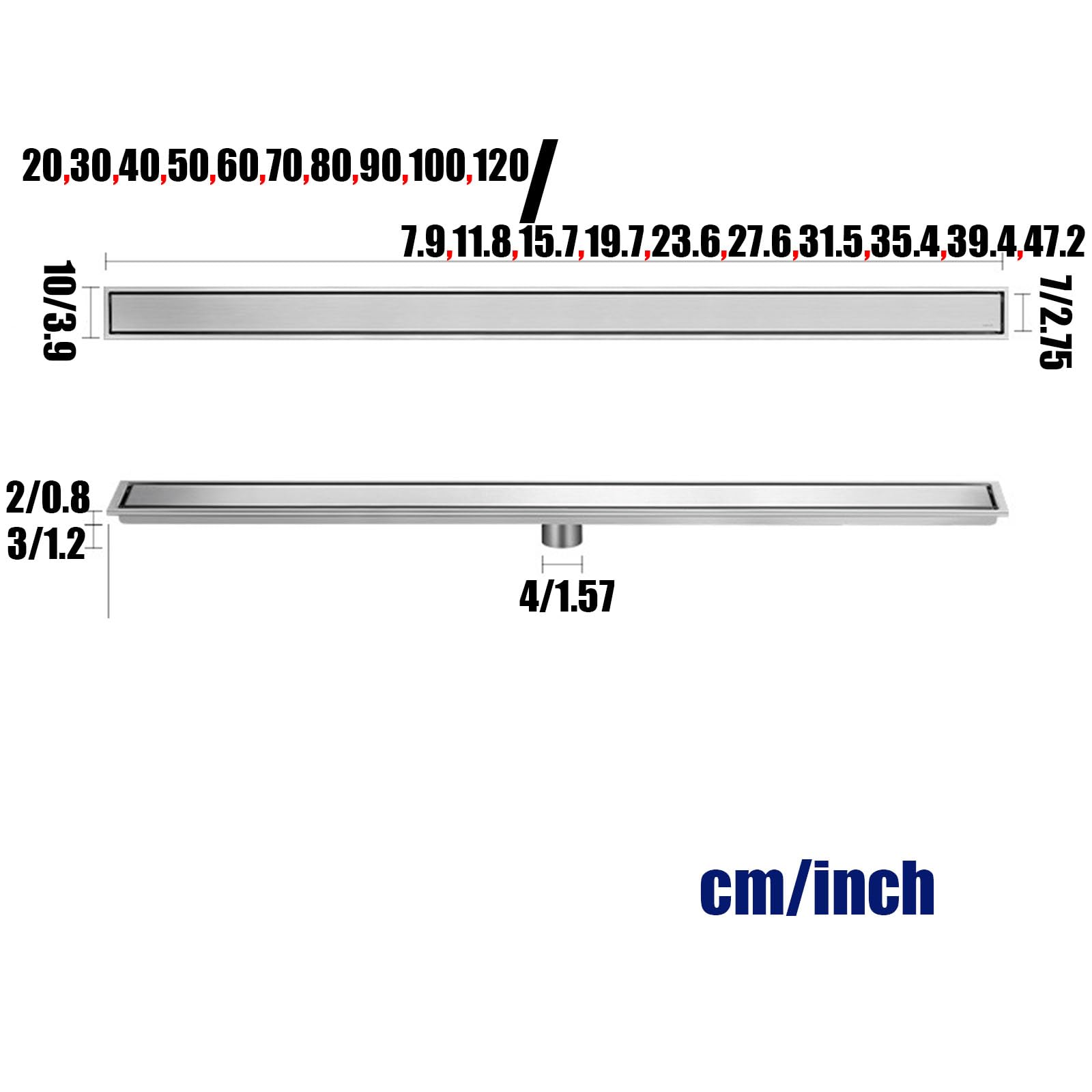 Adjuble odpływ podłogowy 2 w 1 z filtrem do włosów, syfon prysznicowy ze szczotkowanej stali, kanał odpływowy, 10 x 120 cm, zapobiegający zatykaniu, łatwe czyszczenie, design