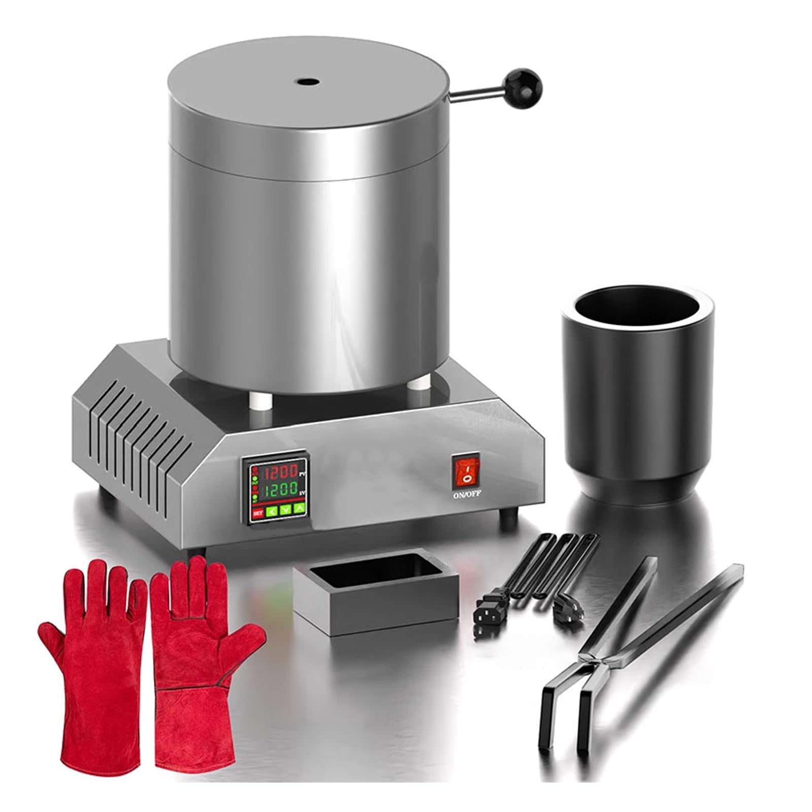 Horno eléctrico para fundición de Oro y Plata, Temperatura máxima de 1200 ℃ / 2192 ℉. Horno de fusión Digital automático con crisol de Grafito. (10kg with Mold)