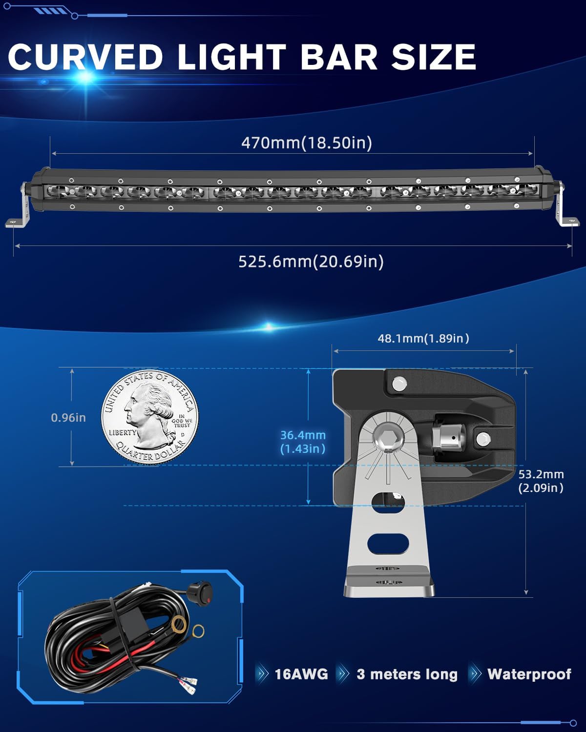 CO LIGHT 20 inch Curved Single Row LED Light Bar | 6D Projector Lens | Spot & Flood Combo Beam | Slim Driving Light | IP68 Waterproof with Wiring Harness | Ideal for Off-Road, Trucks, ATV, UTV, Marine