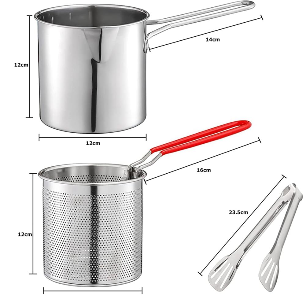 Stainless Steel Deep Frying Pot with Strainer Basket and Tong - Image 2