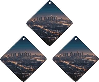 Car Air Fresheners 3 Pcs Hanging Scented Cards Los Angeles Skyline Car Aromatherapy Tablets Funny Fragrance Hanging Slice Rearview Mirror Pendant for Car Interior Decor Bedroom Bathroom