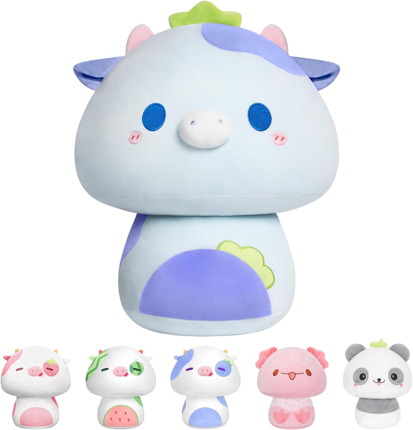 Mewaii 14 Inch Mushroom Plush, Blueberry Cow Plush Pillow