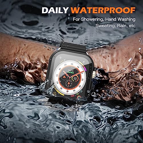 Image of Misxi [2 Pack] Waterproof Case with Button Designed for 49mm Apple Watch Ultra 2 / Ultra, Anti-Fall Protective Hard PC Cover with Tempered Glass Screen Protector for iWatch, Matte Black