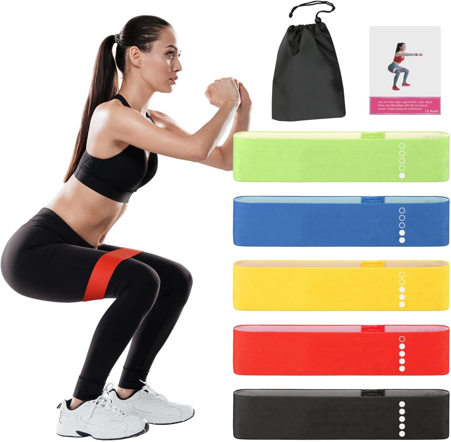 Exercise Bands for Working Out, Resistance Bands Set with 5 Resistance Levels, Skin-Friendly Elastic Bands with Carrying Pouch for Home Workout, Strength Training, Yoga, Pilates