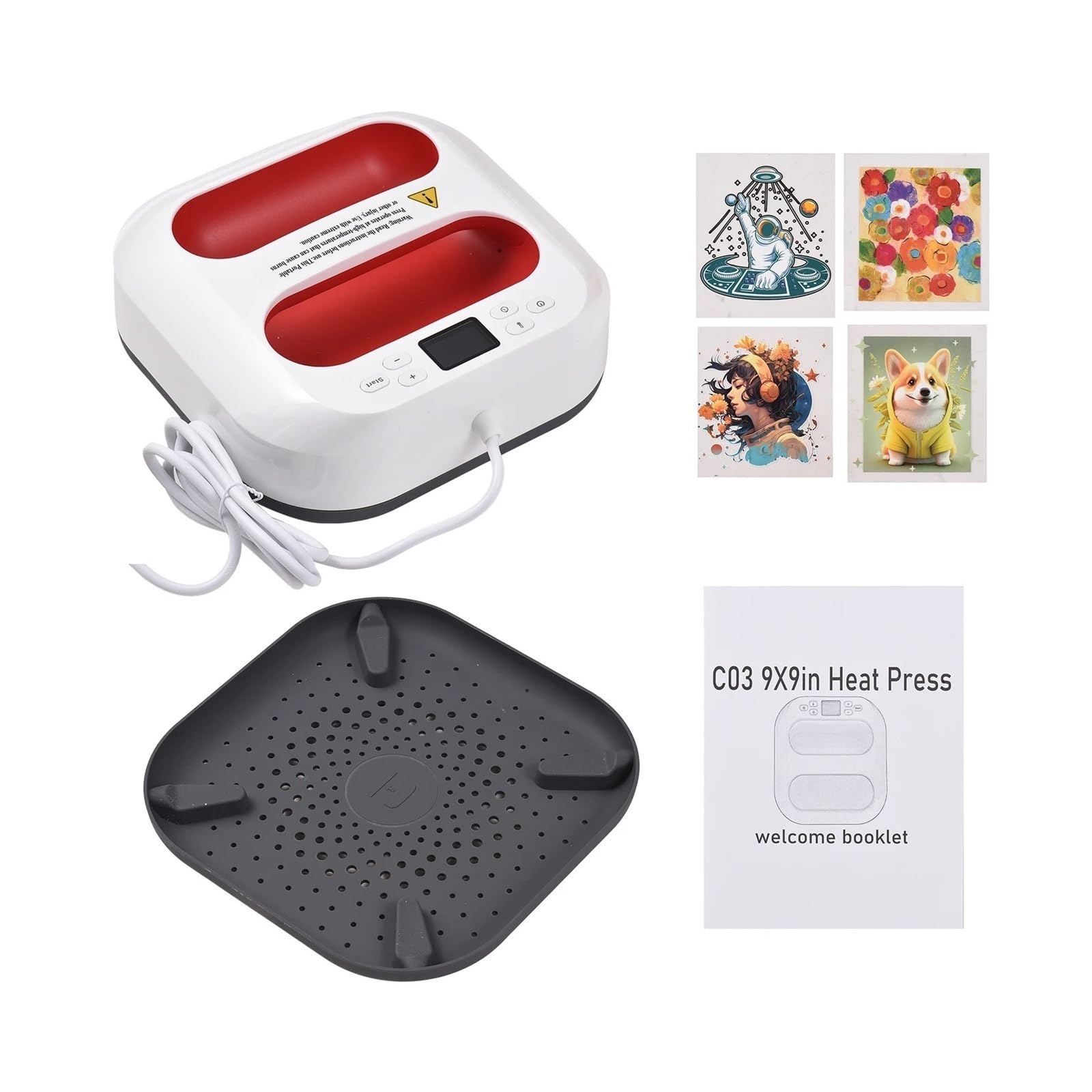 Ręczna Prasa Termiczna 9''x9'' Żelazna Szybkie Nagrzewanie Regulowany Timer Temperatury Automatyczne Wyłączanie Do Koszul Winylowych HTV S Bag(RED)