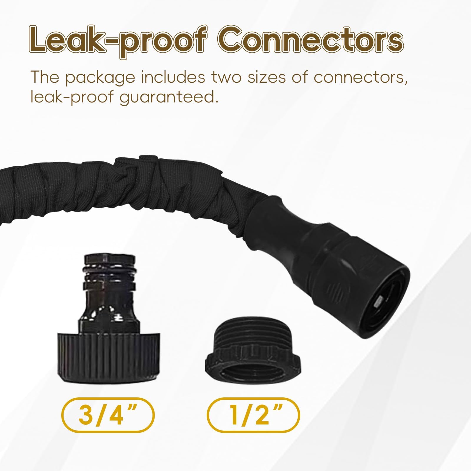 Expandable Garden Hose Pipe 30m/100ft, Heavy Duty Flexible with 7-Function Spray Gun, 3/4" 1/2" Fittings, Double Layer Latex Core Hosepipe, Durable & Anti-Leak Kink Free (Black) — view 4