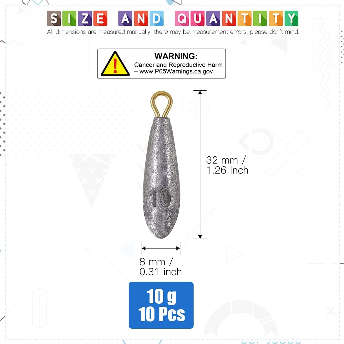 Glarks 10Pcs 10g Bullet Raindrop Streamlined Shape Fishing Sinkers Weights Set (10g/0.35oz) : Sports & Outdoors