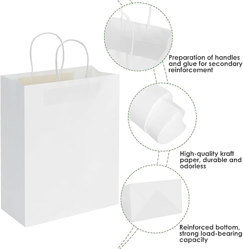 Miniatura 3 de Moretoes Paquete de 12 bolsas de regalo blancas con asas y paneles para rascar, bolsas de regalo personalizadas, juegos de bolsas de regalo de