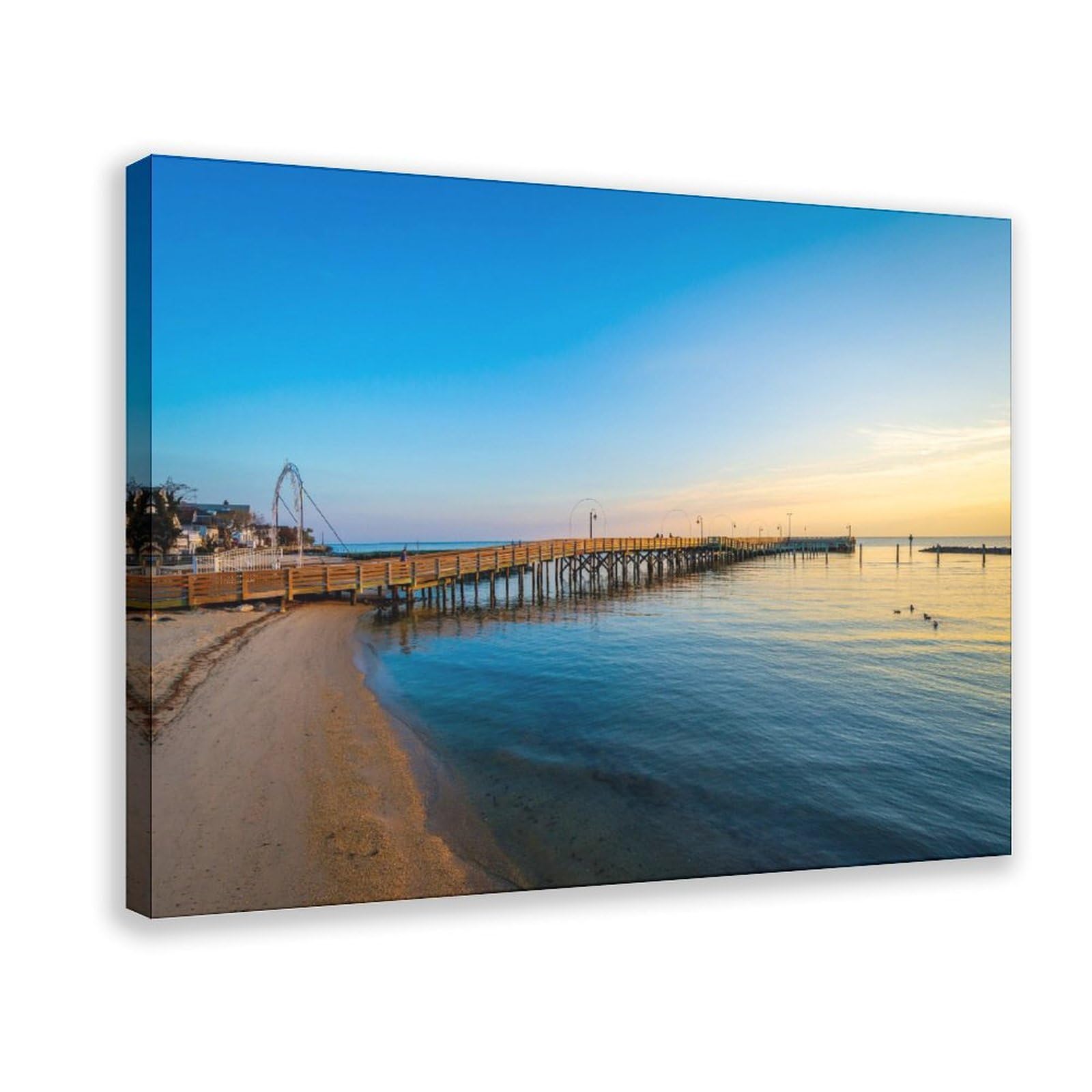 ZMLIS North Beach Maryland Sunrise Fishing Pier Canvas Wall Art – Chesapeake Bay Beach Boardwalk Print Art Wall Decoration Poster Family Bar