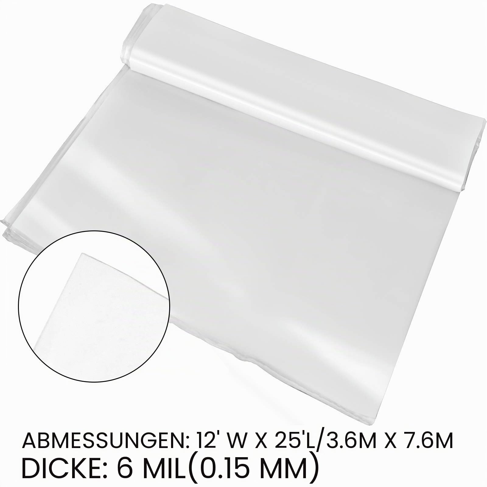 VEVOR Gewächshausfolie, 3,6 x 7,6 m, Polyethylenfolie, Gewächshaus, 0,15 mm, Industrieprojekte, Wohnbau, Mauerwerk, Landwirtschaft, Landschaftsbau, Schutzhülle