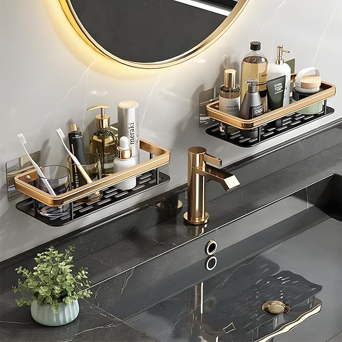 OTIPORTER Bathroom Shelf for Wall Space Saving Bathroom Organizer Shelf Punch Free Wall Shelves Self-Adhesive Multipurpose Wall Mounted Bathroom Shelf for Bathroom and Kitchen (Pack of 2) (B0DCGGTTD9) Amazon Price History, Amazon Price Tracker