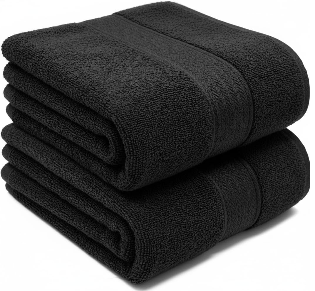 UK furniture Premium Jumbo Bath Sheets (90 x 150 cm-2 Pack) 100% Egyptian Cotton Super Absorbent Extra Large Bath Sheet Quick Dry Hotel Quality Bathroom Towel Set (Black)