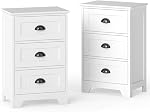 Giantex Nightstand with 3 Drawers, Bedside Table with Exquisite Metal Handles, Accent Table Sofa Side Table with Anti-toppling Device for Bedroom, Study, White