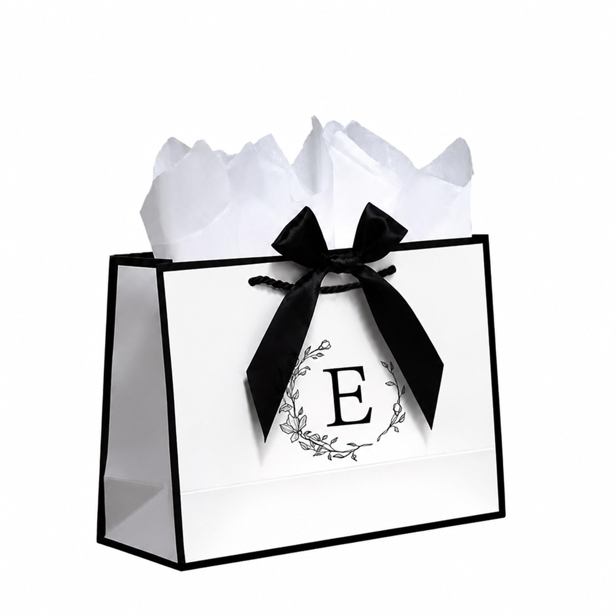 Personalized Alphabet Initial Gift Bag with Tissue Paper and Card,Letter E
