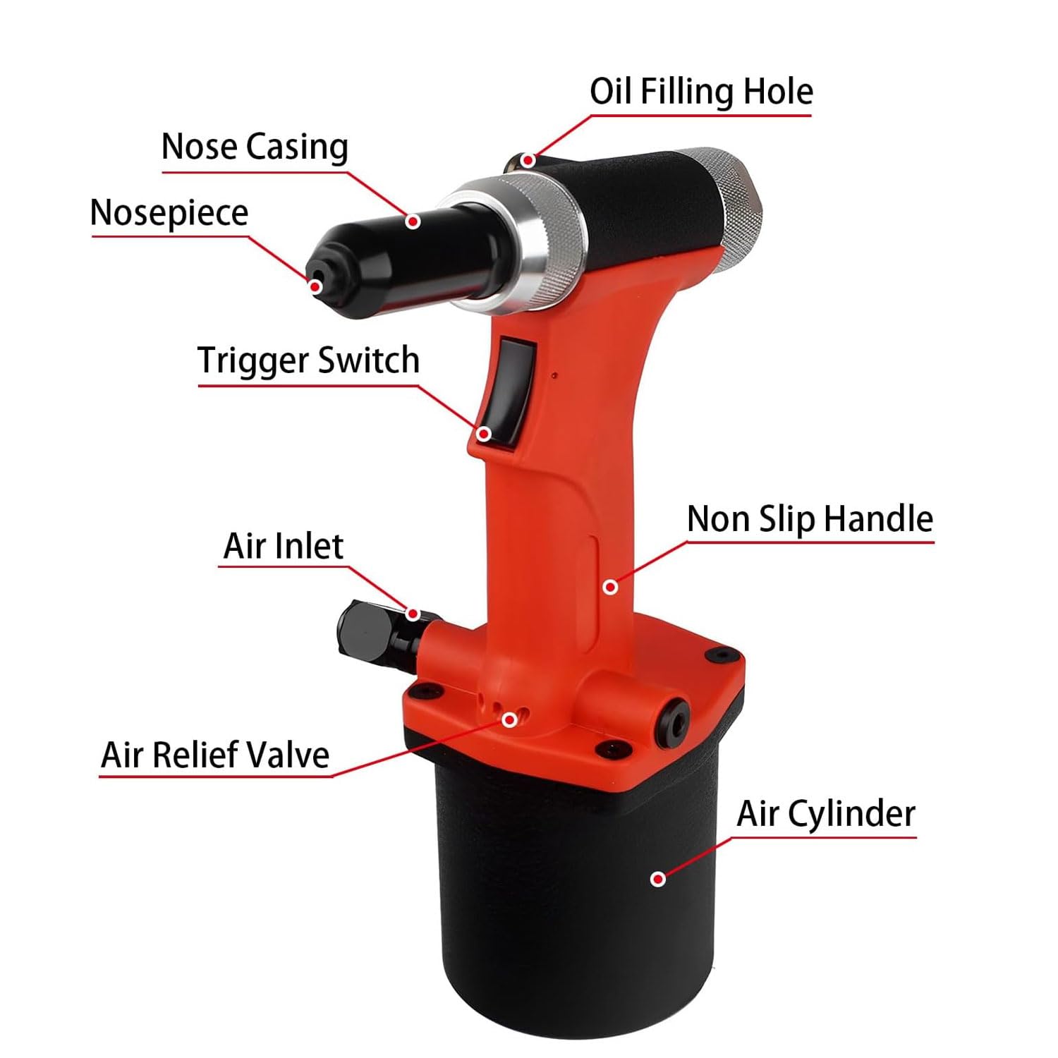 Kit di rivettatrice pneumatica, resistente, idraulica pneumatica, corsa da 20 mm, forza di trazione 2800 kg, set di utensili manuali professionali per rivettatrice per industria meccanica