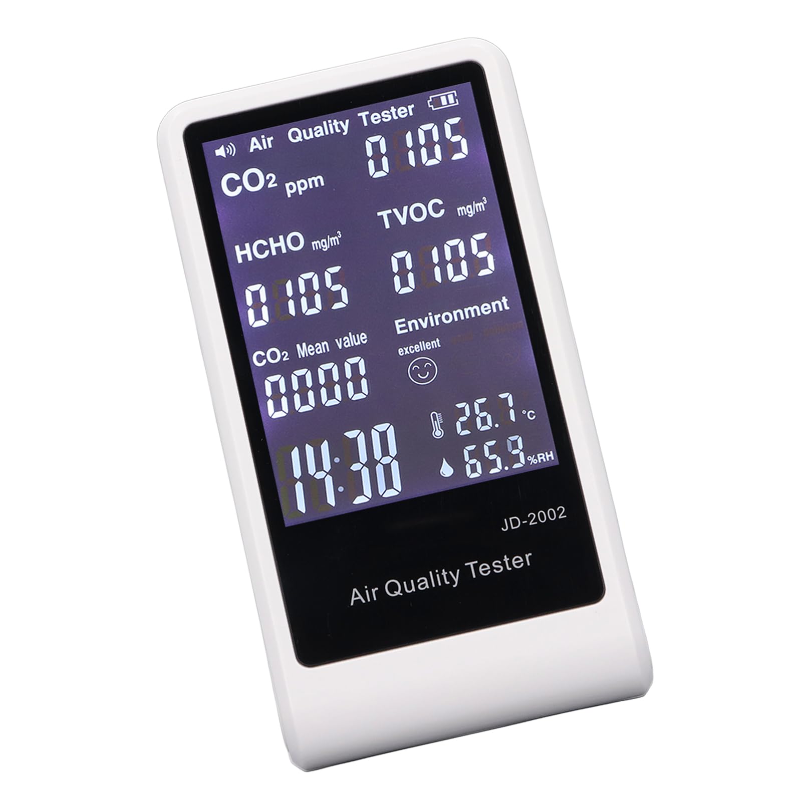 Eujgoov Medidor de CO2 Detector de Calidad del Aire Detector de CO2 7 en 1 Prueba en Tiempo Real con TVOC HCHO Alarma de Temperatura y Humedad de 400 a 2000 Ppm para Uso en Interiores y Oficinas en