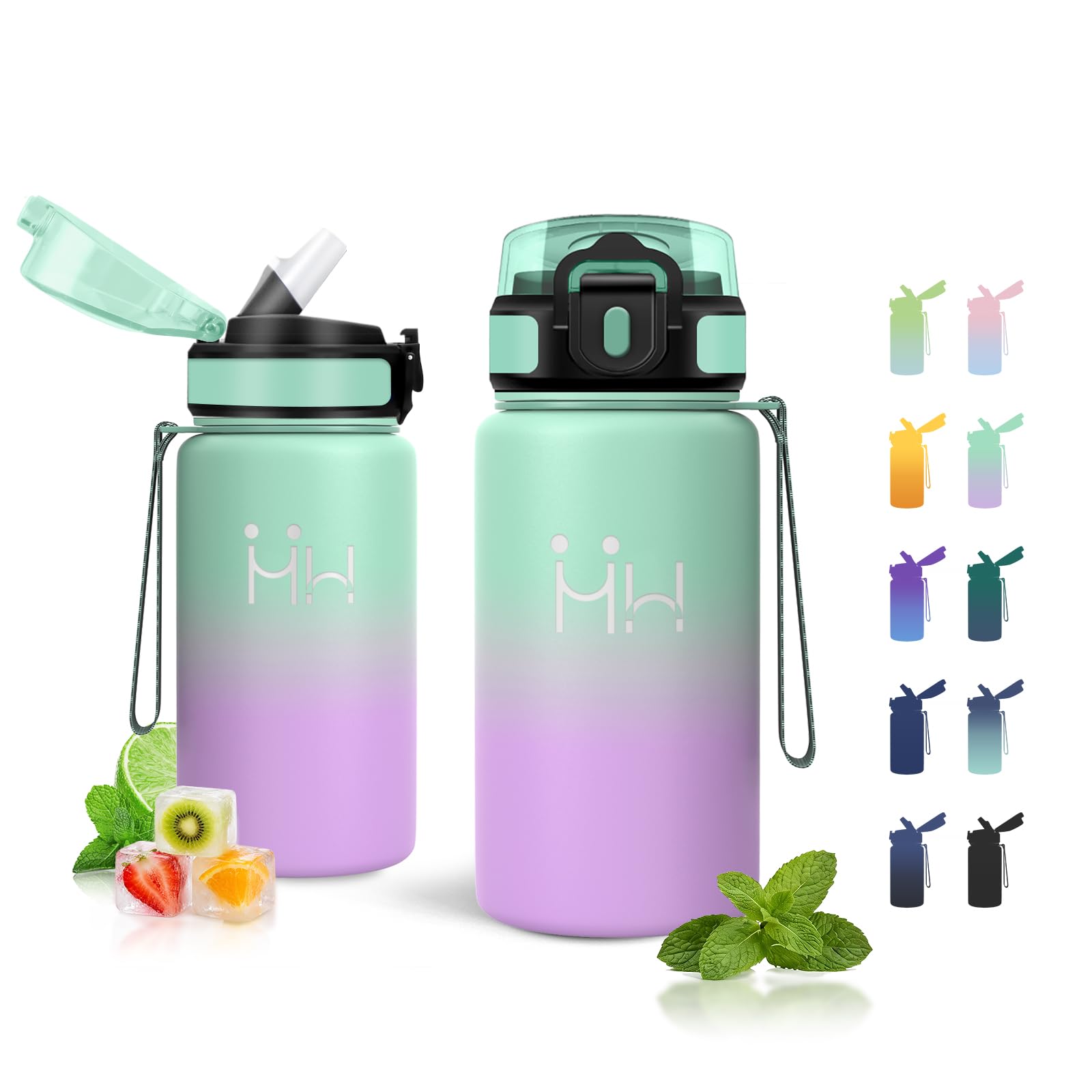 JAPORIA Stainless Steel Drinking Bottle, 500 ml, BPA-Free, Thermos Flask with Straw, Suitable for Carbonated Drinks, Vacuum Insulated Flask, Insulated Flask for School, Camping, Girls, Boys, Office