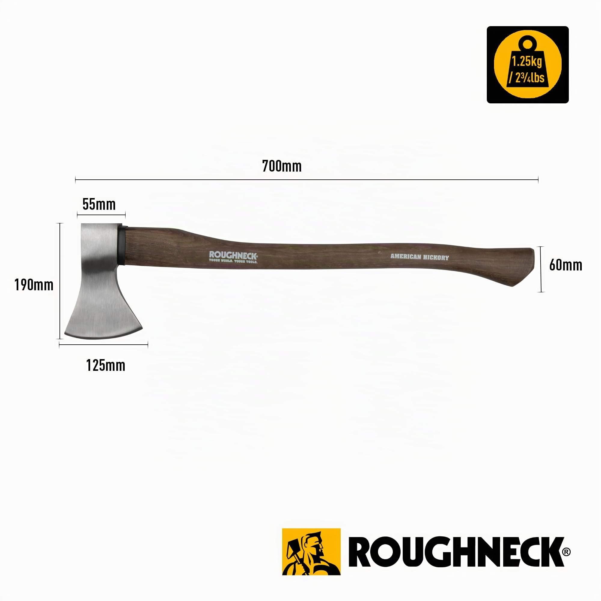 Roughneck ROU65673 Axt mit traditionellem Hickory-Stiel, gesenkgeschmiedet, wärmebehandelter Stahl mit schützender Segeltuchscheide – 1,25 kg (2¾lbs)