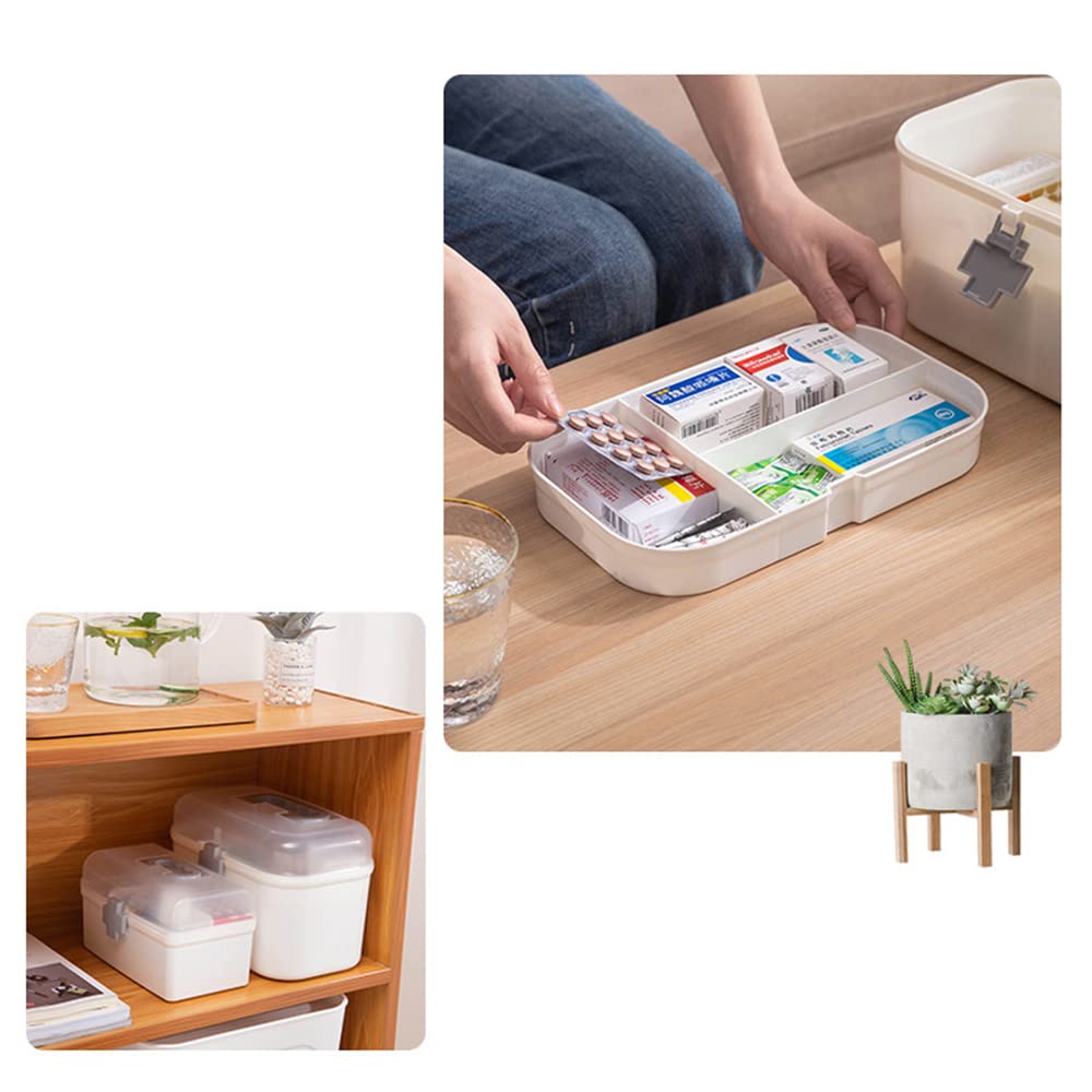 Caja Organizadora De Medicamentos De 2 Capas, Color Blanco, Medidas 26.5x15.5x18 Cm, Con Tapa Transparente Y Asa