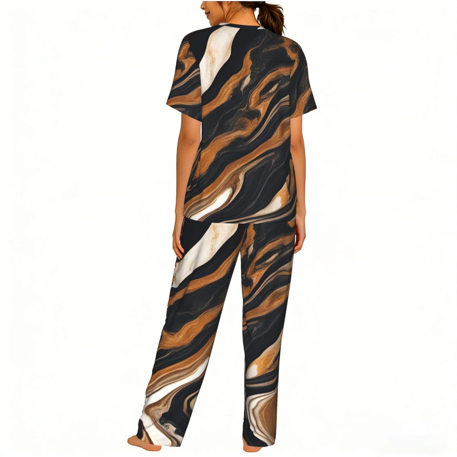 Set pigiama a maniche corte da donna con stampa in pietra di marmo astratto indumenti da notte morbidi e confortevoli abbigliamento da notte loungewear
