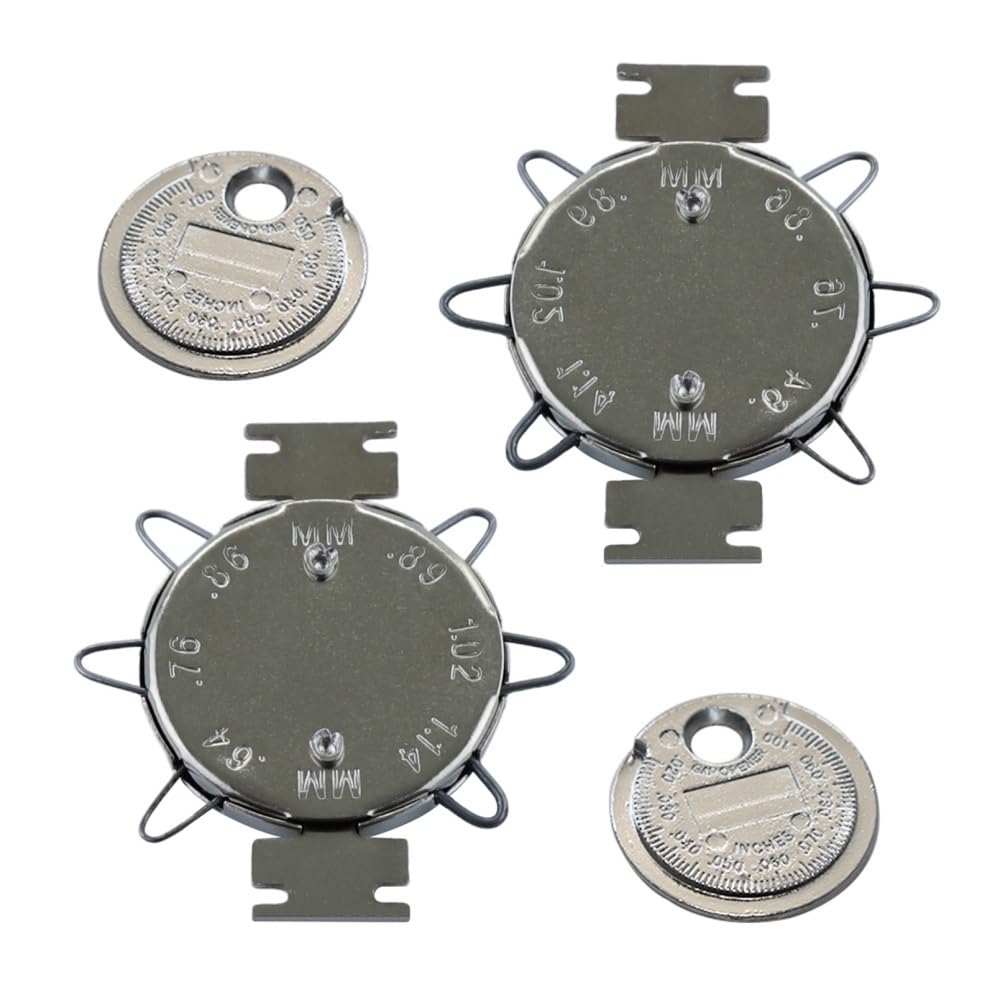 Juego de 4 calibres de bujías con Doble Marcado SAE y métricos, tamaños de 0,02 a 0,1 Pulgadas y de 0,5 a 2,5 mm, con rampa y Calibre de Cable