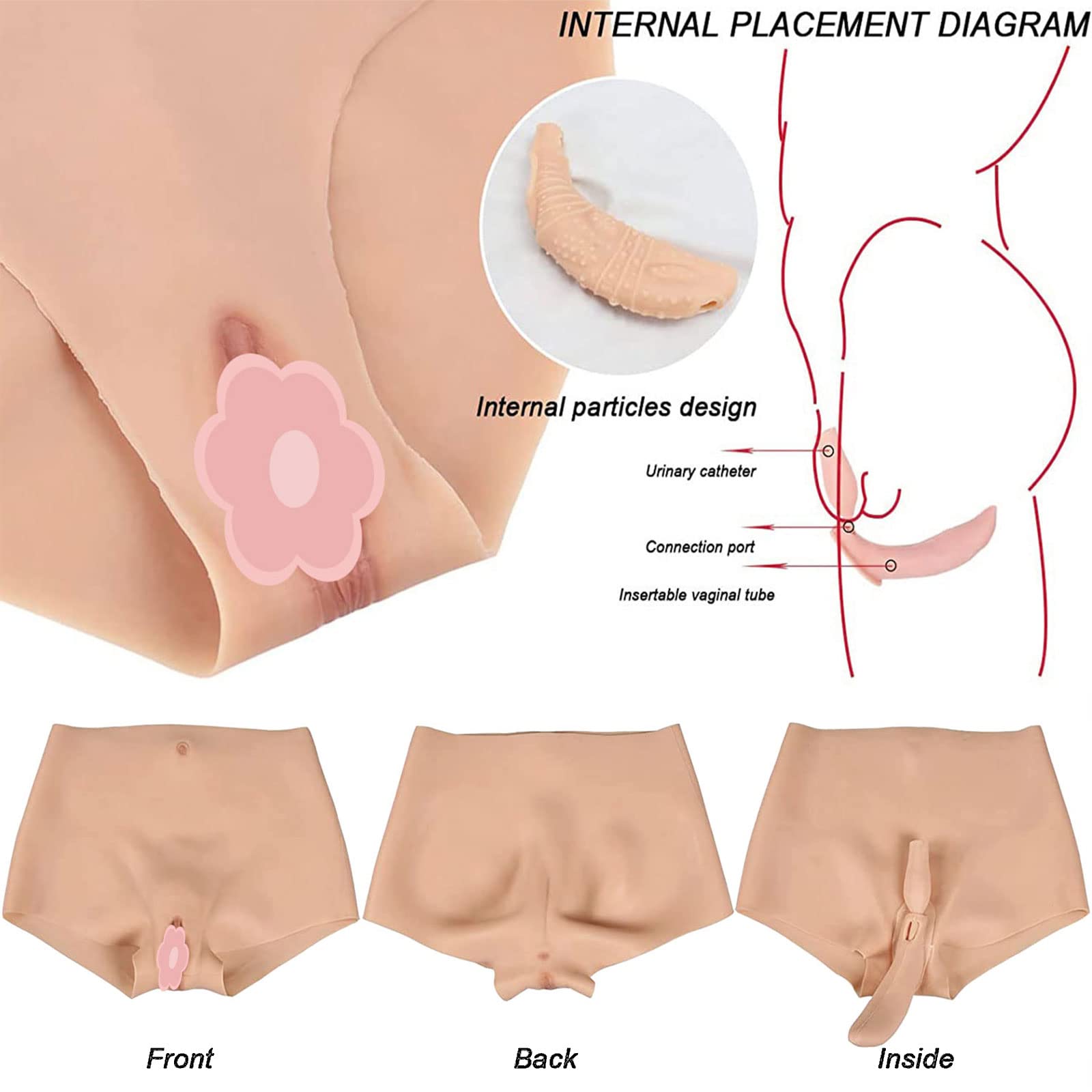 Bragas de Crossdresser de Silicona para Hombres Pantalones de Triángulo de Vagina Falsa Sexy para Drag Queen Transgénero Travesti(Color:Color 3)