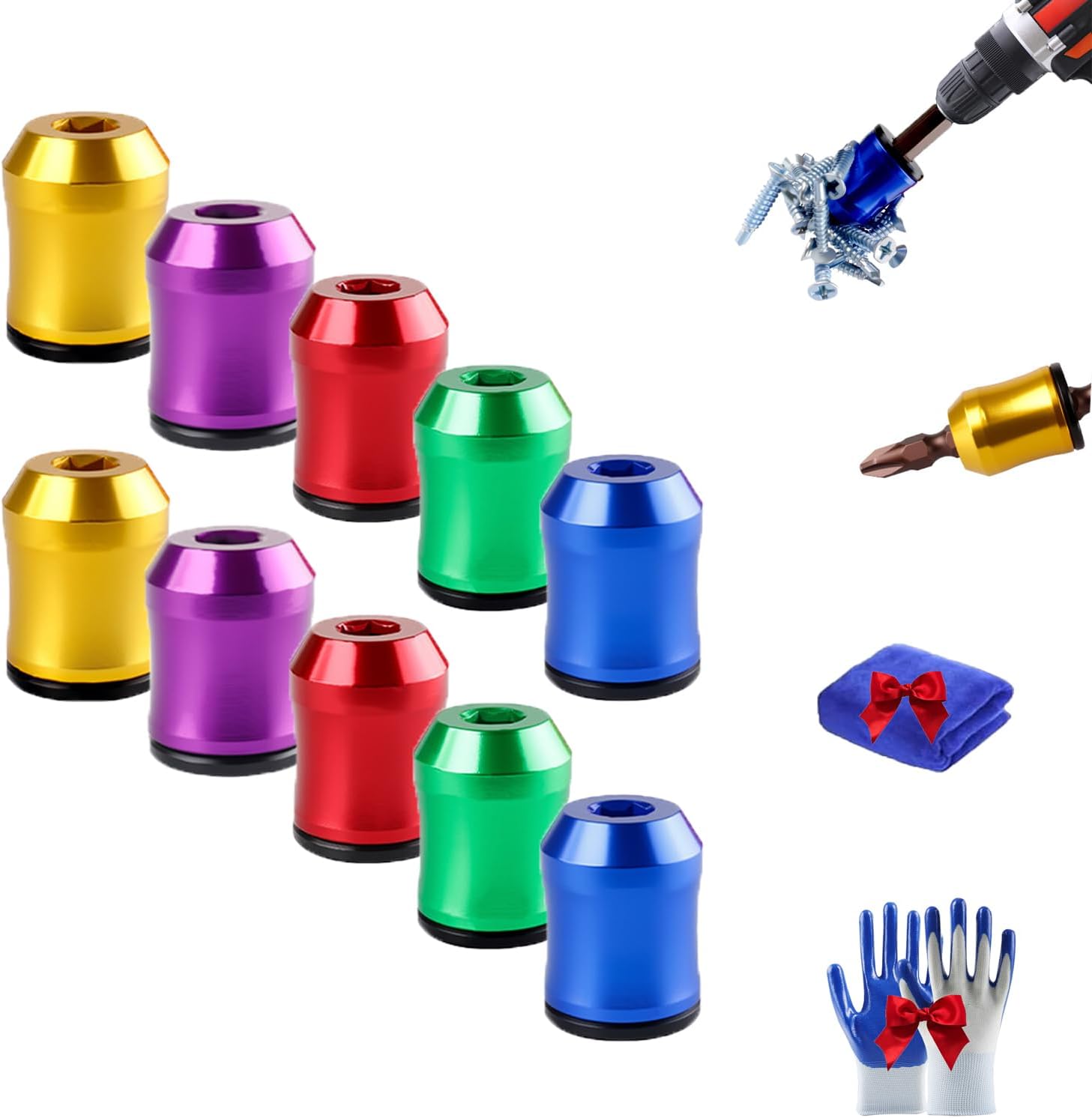 Magnetic Screw Ring for Drill, Removable Magnetic Screwdriver Drill Bit Holder Multipack for Tools, Alloy Screw Holder for DIY Repair, Universal Bit Holder For Hex Screwdrivers Power Bits (10pcs)